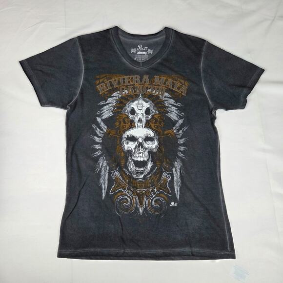 Pier 27 Other - Pier 27 Cancun Mexico Skull Graphic Tee Mens L Grey Distressed Biker Grunge